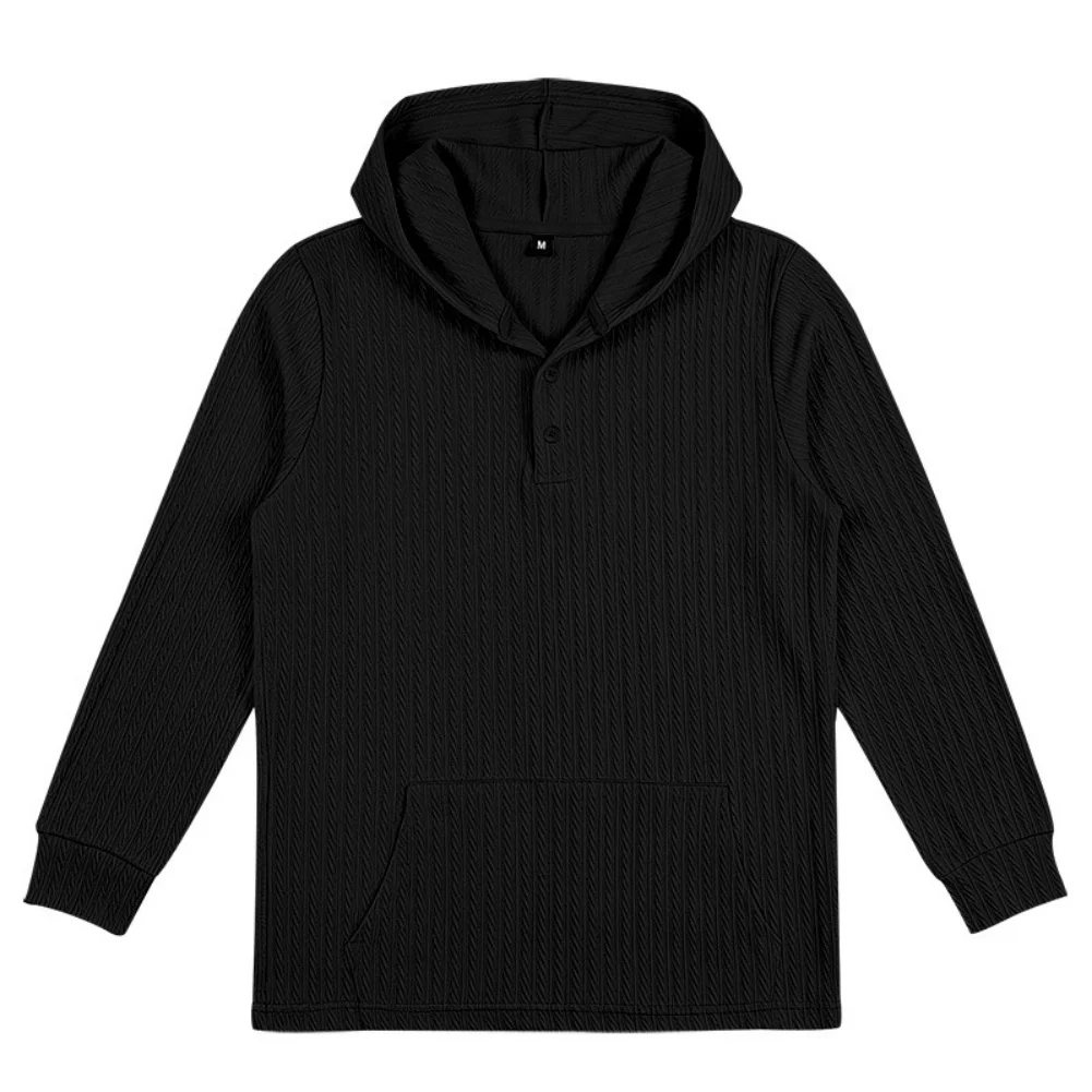 Men's Polyester Hooded Sweatshirt with Solid Color Jacquard Design Half Placket Closure and Regular Length for Warm Days