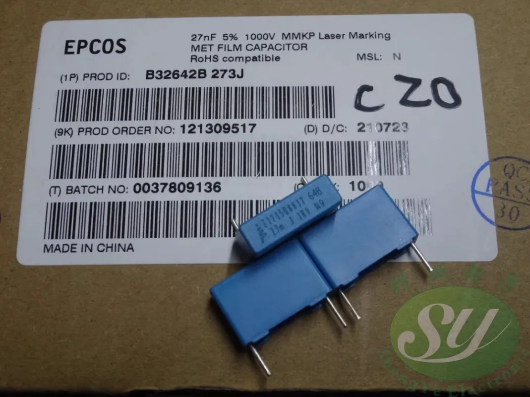 

10PCS EPCOS 0.027uf/1000v 27nf 273 New 15MM thin film capacitor B32642B273J