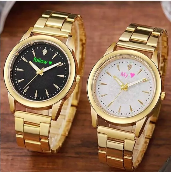 Custom Quartz Watch Gold-Tone Stainless Steel Band Black White Dial Analog Display Personalized Name and Photo Print