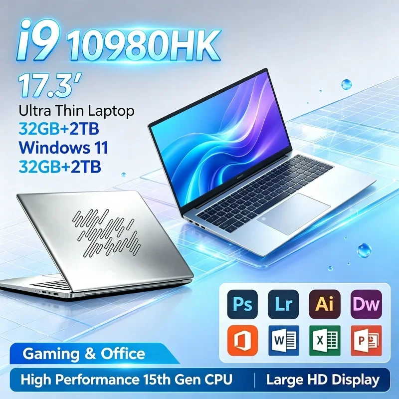 17.3'' Inch HD Laptop Intel I9‑10980HK 32GB RAM 2TB SSD Win11 WiFi6 BT5.2 High‑Speed Portable Notebook For Daily Office Home Use