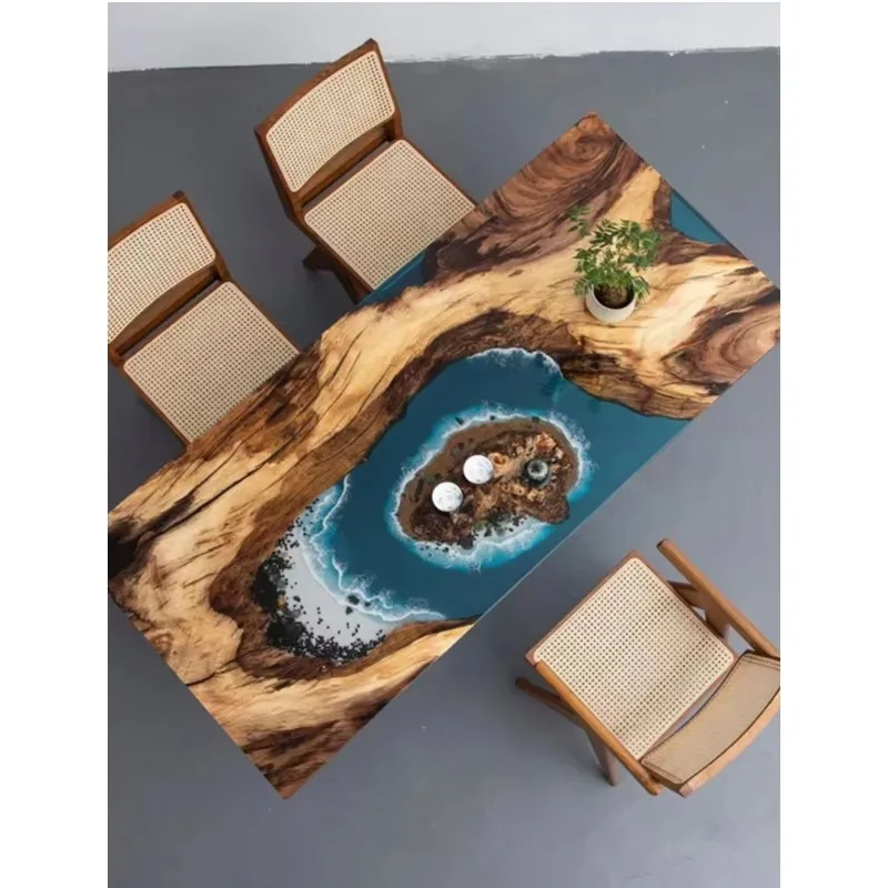 Customizable Crystal Clear Epoxy Resin Dining Table Set Solid Wood River Tables for Hotels Recina Epoxica Para Mesas