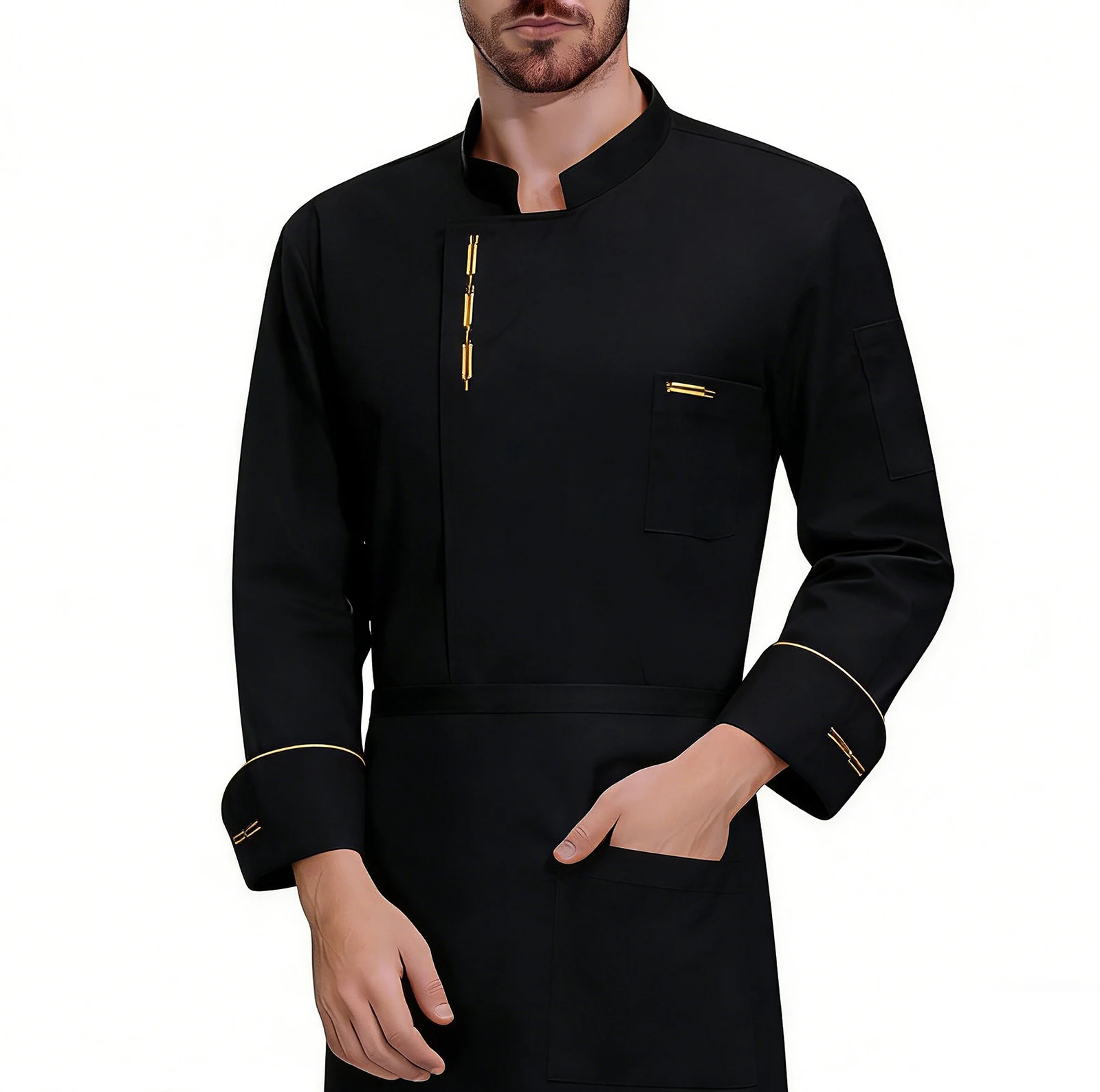 Unisex Solid Color Chef Top Oil-Proof Long Sleeves Kitchen Workwear Uniform For Chef Button Cardigan