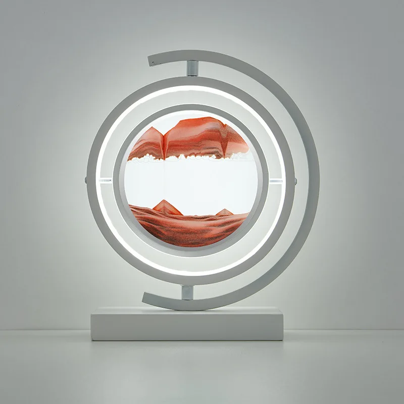 

Светодиодная прикроватная Настольная лампа с дистанционным управлением, 3D светильник с сыпучим песком, декоративное изображение песка, динамический круглый стеклянный ночник со стеклянными часами для детской, спальни