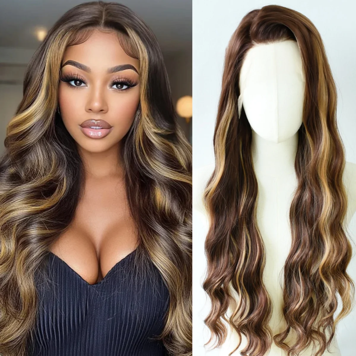 옴브레 블론드 바디 웨이브 레이스 프론트 가발 13X4 HD 레이스 프론탈 가발 합성 고품질 데일리 파티 코스프레 여성용
