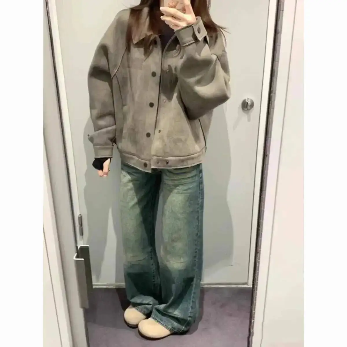 American Retro Large Short Jacket Women's Deer Skin Velvet Autumn Winter New Lazy Loose Plus Size Slimming Outerwear