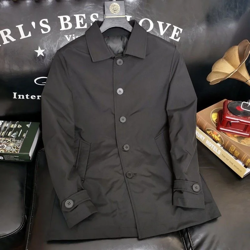 

Sli Mid-Length Men's Windbreaker Jaet Busin Casual Youth Trend Polyester Fiber Long Sve Single Button Closure Sol...