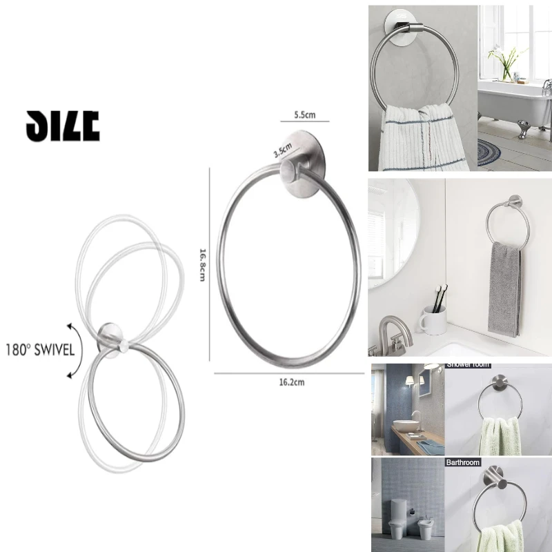 

JS Self-Adhesive Towel Rack Stainless Steel Bathroom Towel Ring Wall-Mounted 3M Towel Holder, Suitable for Kitchen and Bathroom