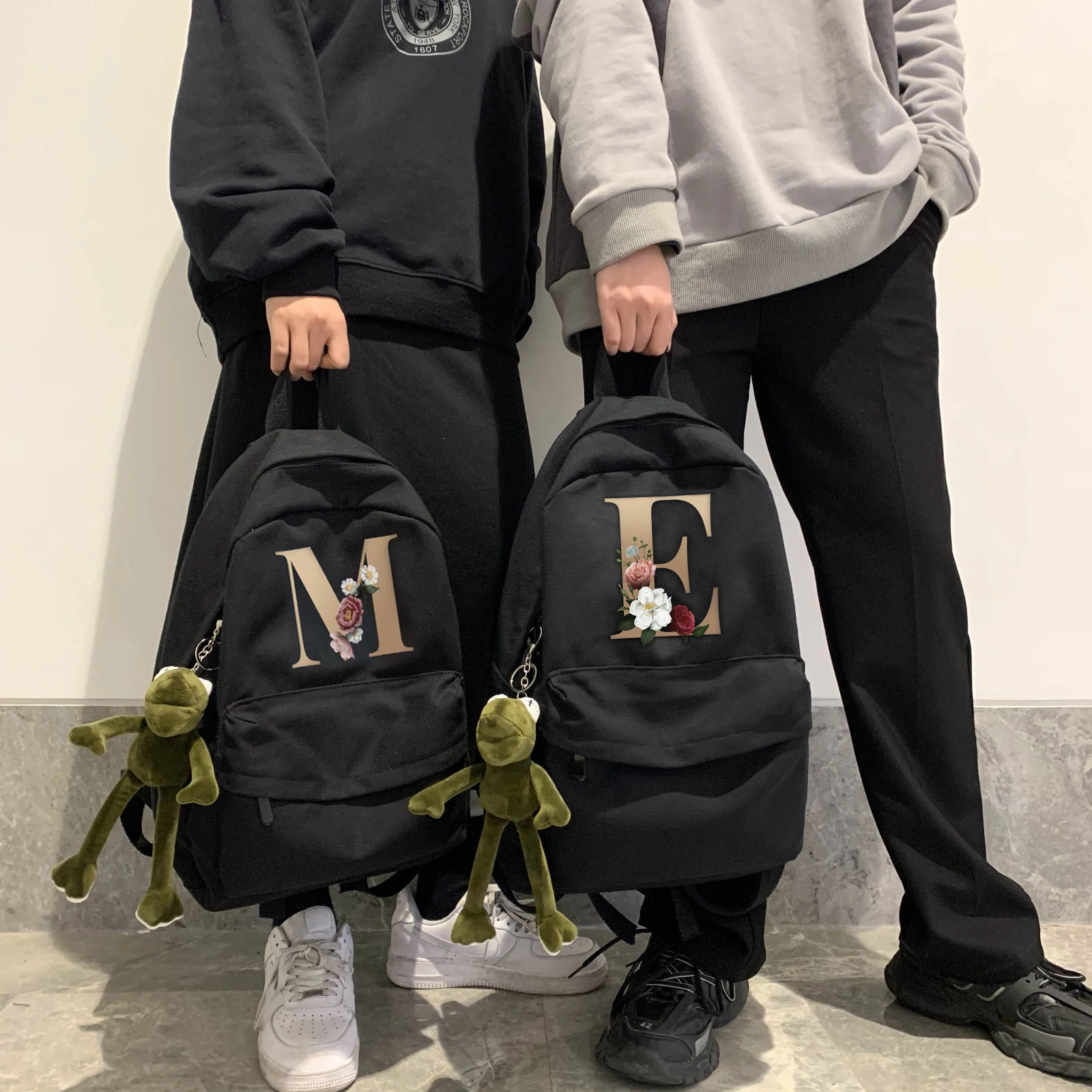 Mochilas de lona Unisex, a la moda, con letras doradas, nombre impreso, bolsos deportivos de diseñador, mochila para ordenador portátil