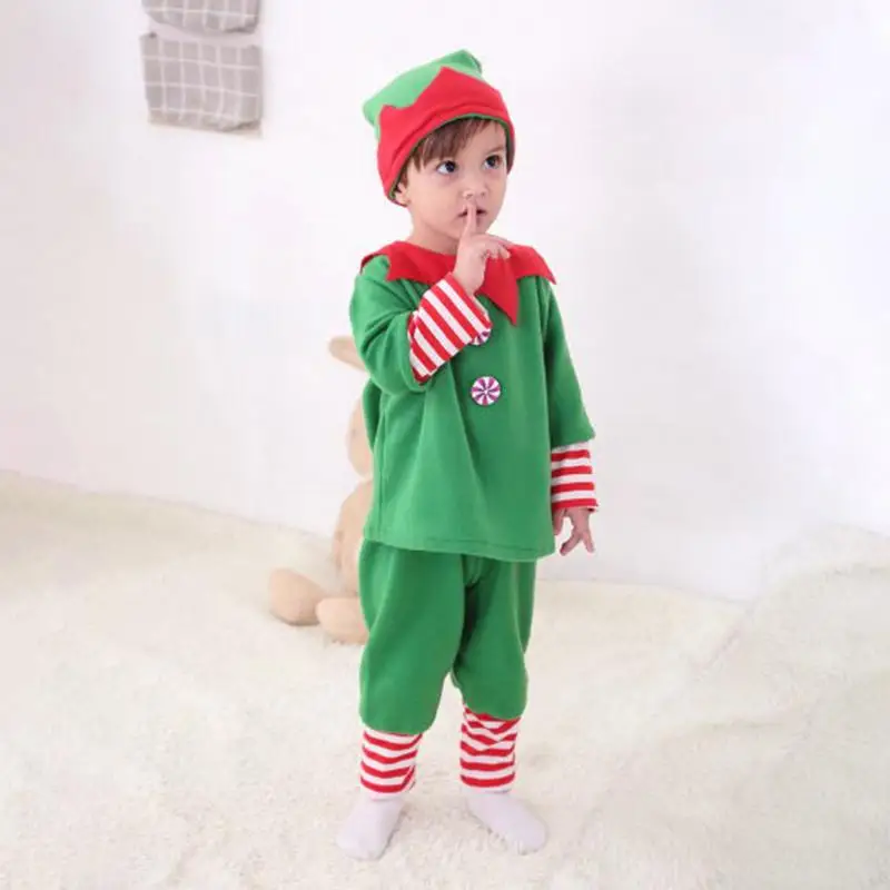 Christmas Family Clothes Playing Outfit Santa Claus Green Elf Costume Cosplay Carnival Clothing Xmas Party Suit Parent-Child