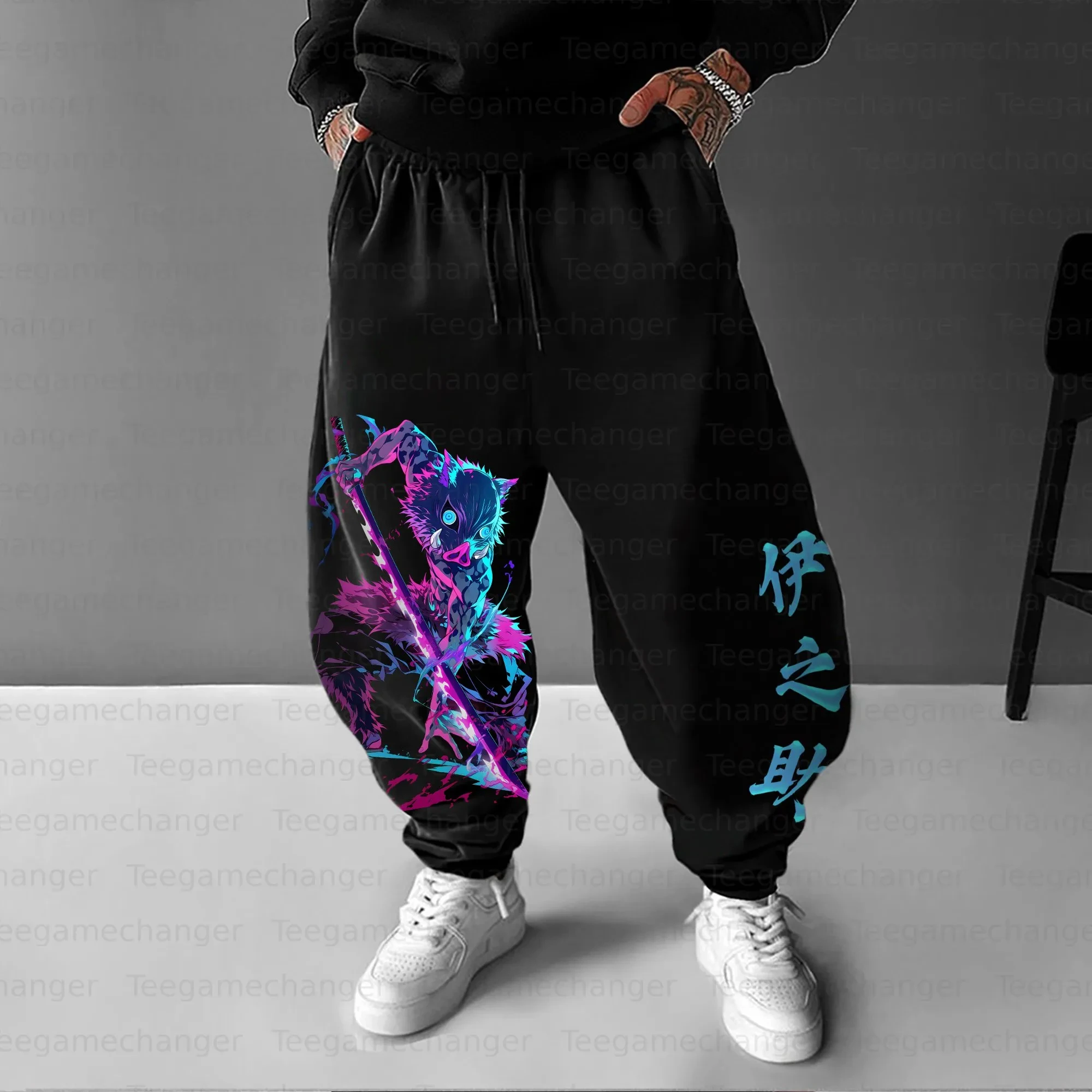 شيطان القاتل الرجال النساء Sweatpants 2025 الخريف جديد الرسوم المتحركة موضوع الشارع ارتداء فضفاض تأثيري شخصية تصميم السراويل فضفاضة #2