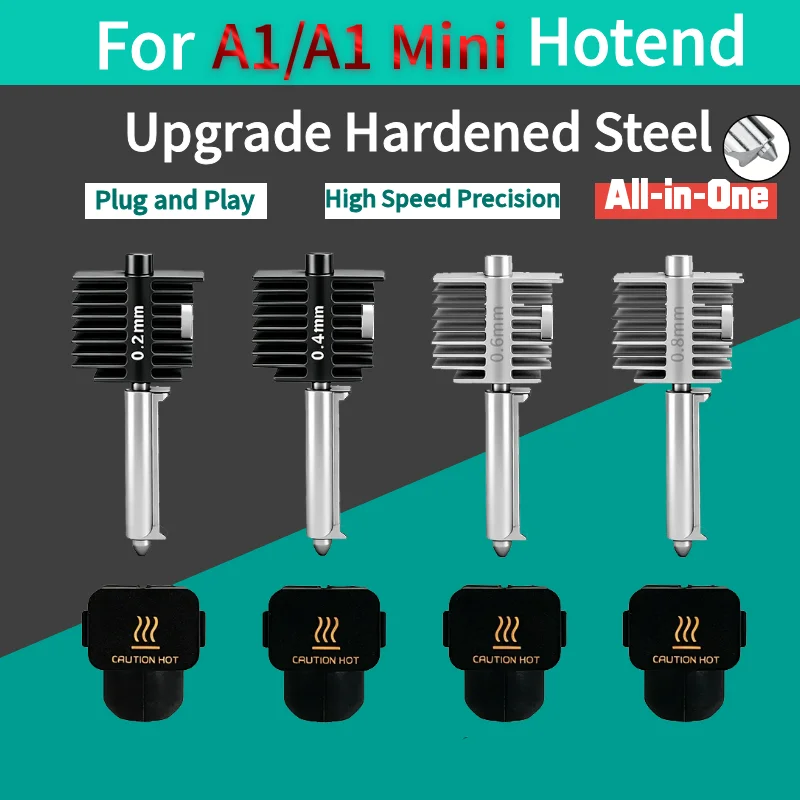 

For Bambu lab A1 mini All-in-one Hotend Kit Hardened Steel Nozzle 0.2/0.4/0.6/0.8mm nozzle For Bambu lab A1 3D printer part.