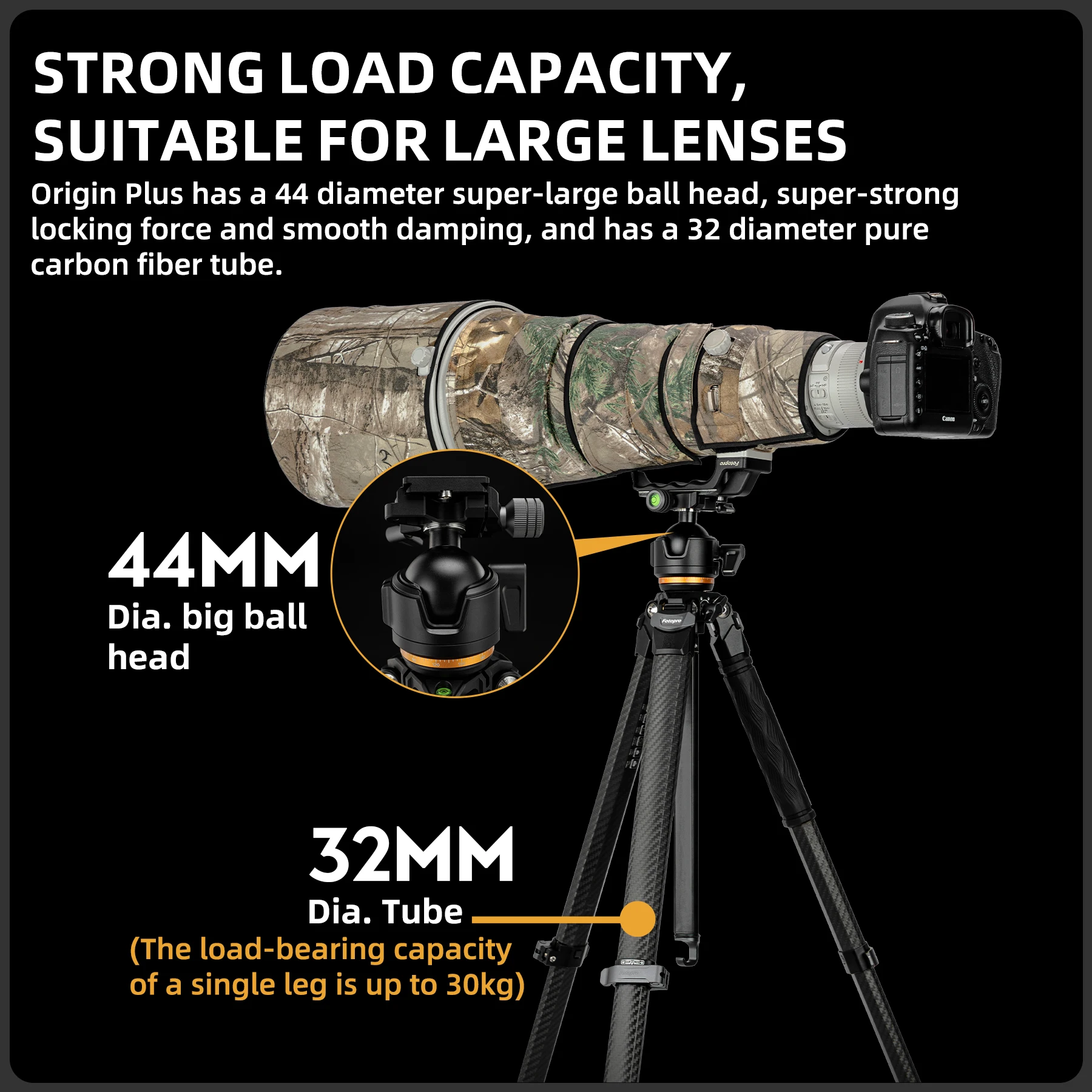 حامل ثلاثي القوائم من سلسلة Fotopro Origin المدمج من ألياف الكربون، حامل ثلاثي احترافي عالي التحمل للسفر للكاميرا بحد أقصى 33 رطلًا #2