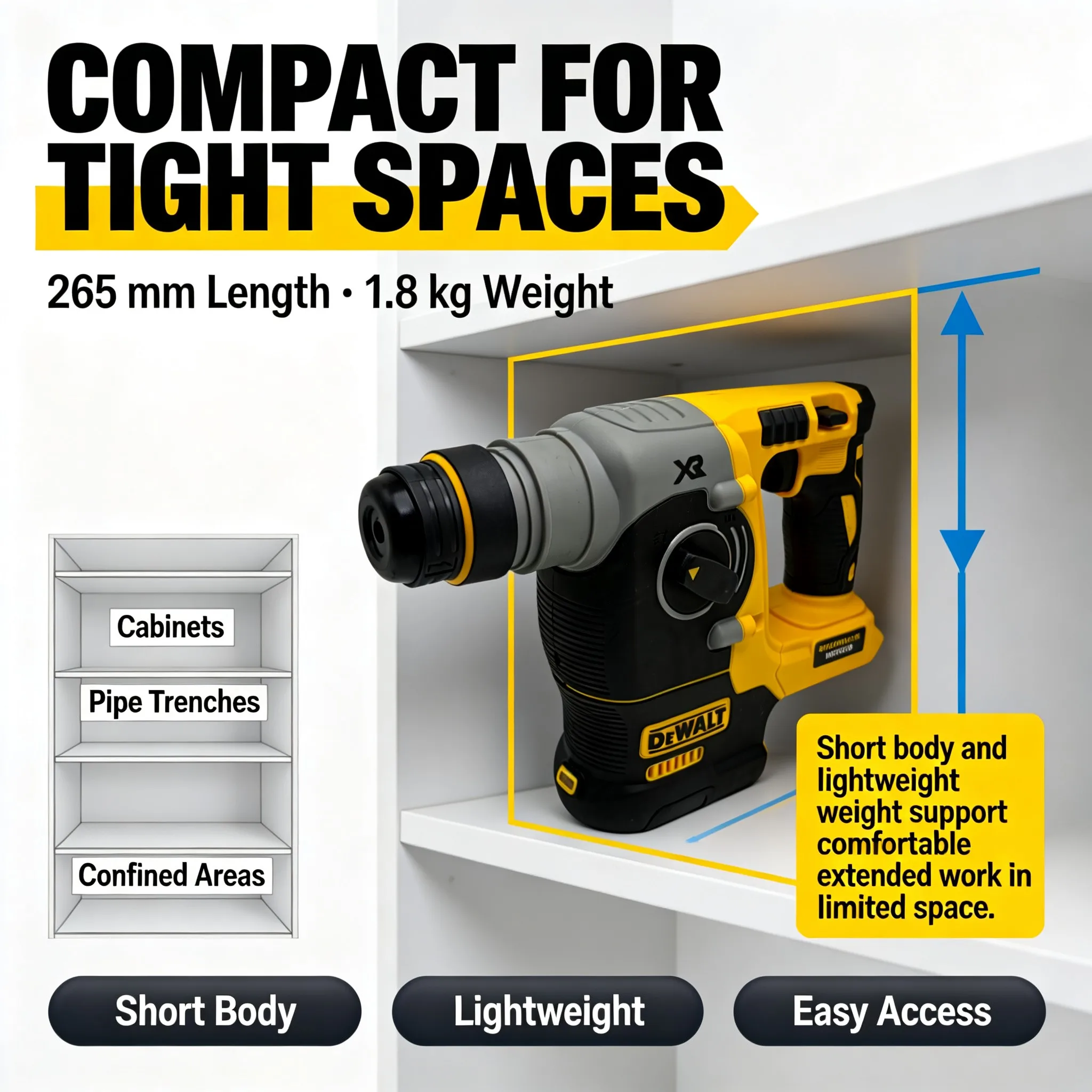 DEWALT DCH273 Brushless SDS-PLUS Cordless Impact Hammer 18V/20V MAX Compact Drilling Power Tool