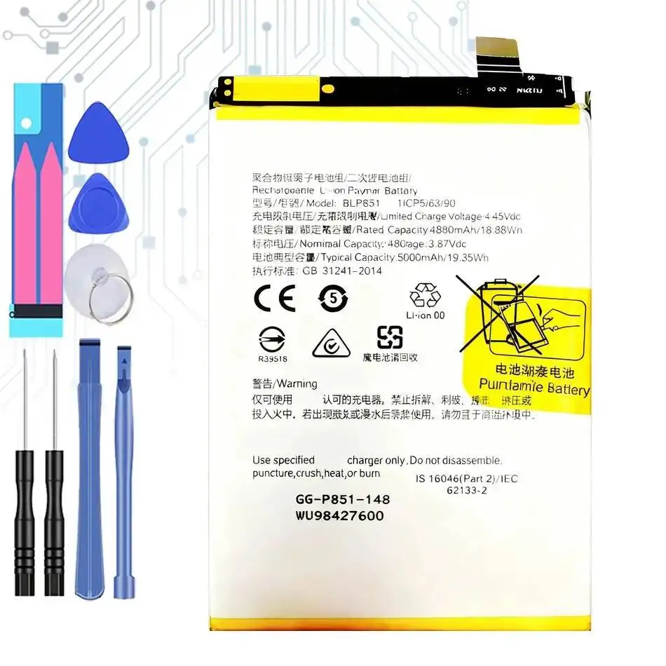 

High-Capacity BLP851 5000Mah For Oppo Reno 6 Lite A74 4G F19 A95 CFH2365 CHP2365 CPH2219 Mobile Phone Battery Durable