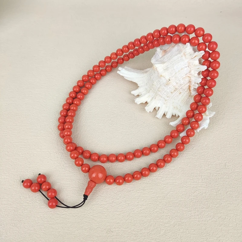 Vintage Red Coral Necklace Jewelry Multi-Circle Bracelet  Smooth 3-5mm Stone Beaded Necklace Bracelet for Women Lucky Gifts