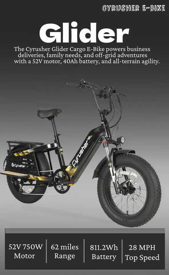 Glider Cyrusher 250W 15.6Ah Adult Cargo Electric Bike 7-Speed 20" * 4.0" Tire  80Nm Torque Hydraulic Disc Brake 25 MPH image 5