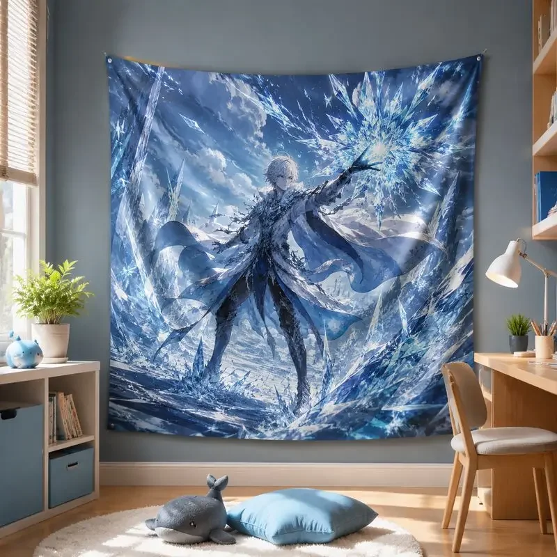 VIKAMA Ice Wing Anime Girl Blacklight Tapestry, Neon Wall Hanging, Cool Fantasy Wall Decor Blanket for Bedroom Gaming Dorm