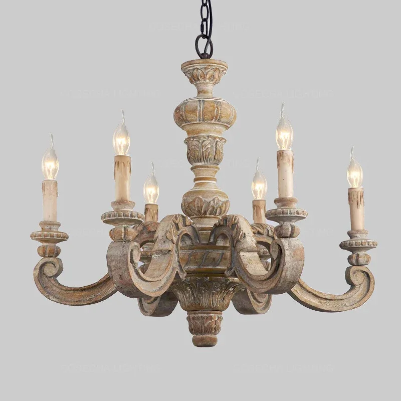 Roman Pillar Chandeliers Wooden Carved Hanging Lights Italian Murano Retro Chandelier Vintage Elegant Bedroom Living Room Lights