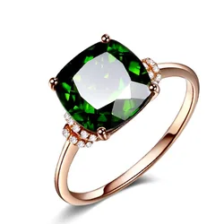 Luxury 18k Rose Gold 8MM Emerald Ring for Women Temperament Zircon Finger Rings Jewelry Gifts