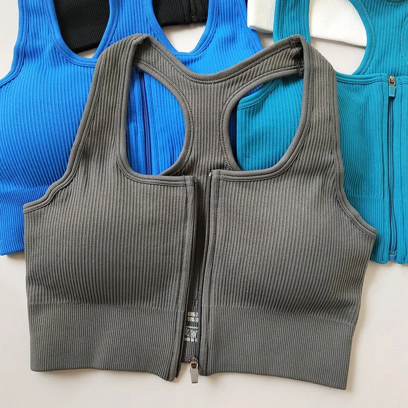 Women's Front Zip High Impact Sports Bra - Shockproof Anti-Sag, Open Back Yoga Tank Top for Gym Casual