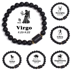 12 Constellation Bracelet Virgo Aquarius Pisces Aries Homme Men Couple Bangles Lava Volcanic Black Stone Beads Bracelets Jewelry