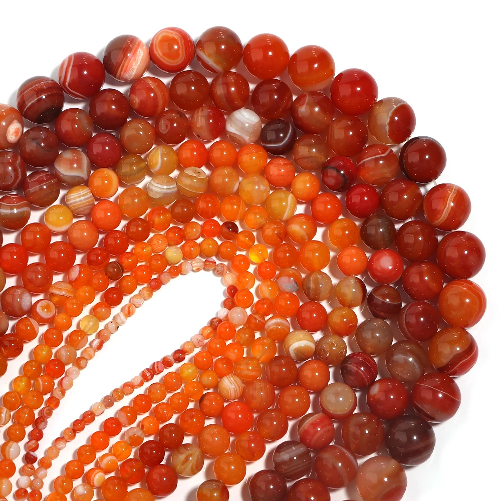 1 Strand 4/6/8/10/12/14/16mm Orange Red Color Agate Beads Natural Stone Beads Round Loose Spacer Beads For Jewelry Making DIY