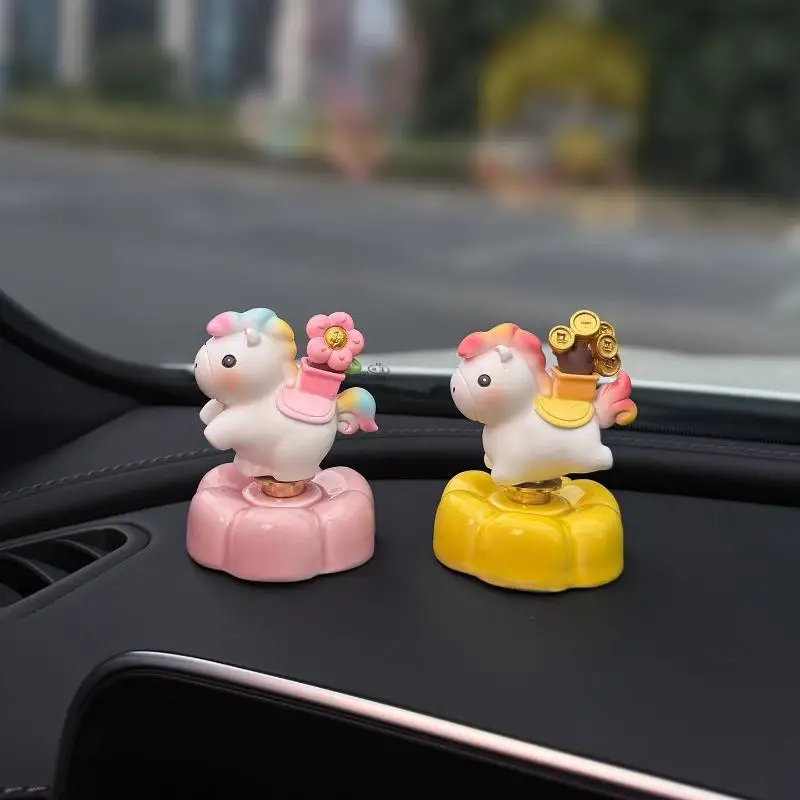 New Lucky Money Horse Car Dashboard Ornament Cute Rocking Pony Figurine