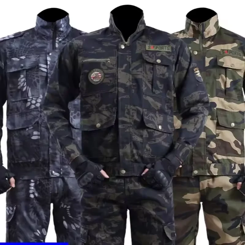 Men's Work Uniform Sets Welder Wear-resistant Overalls Spring Autumn Dirt-resistant Multi-Pocket Pants Outdoor Camouflage Suit