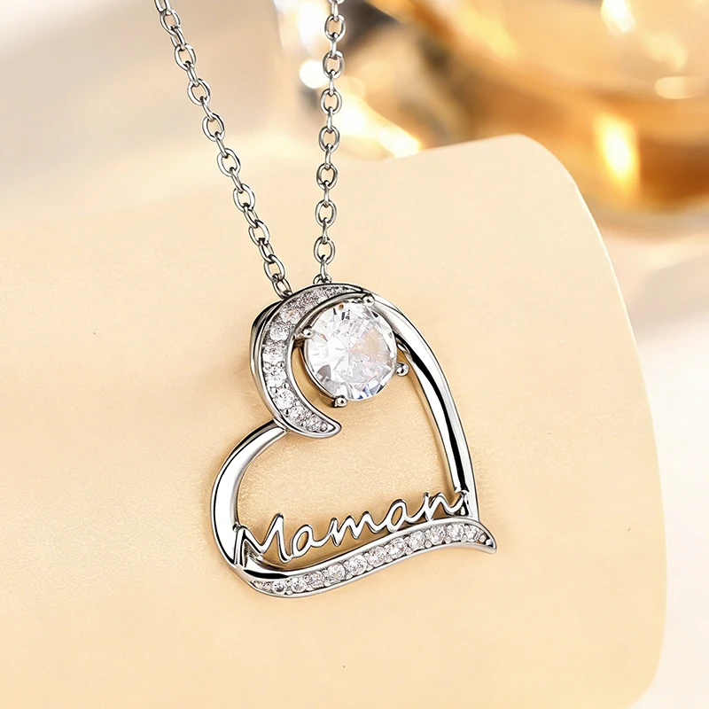 Huitan Herz-Anhänger-Halskette für Damen, romantische Accessoires für Mütter, mit brillantem, rundem CZ-Stein, modischer Hochzeits- und Verlobungsschmuck für Damen