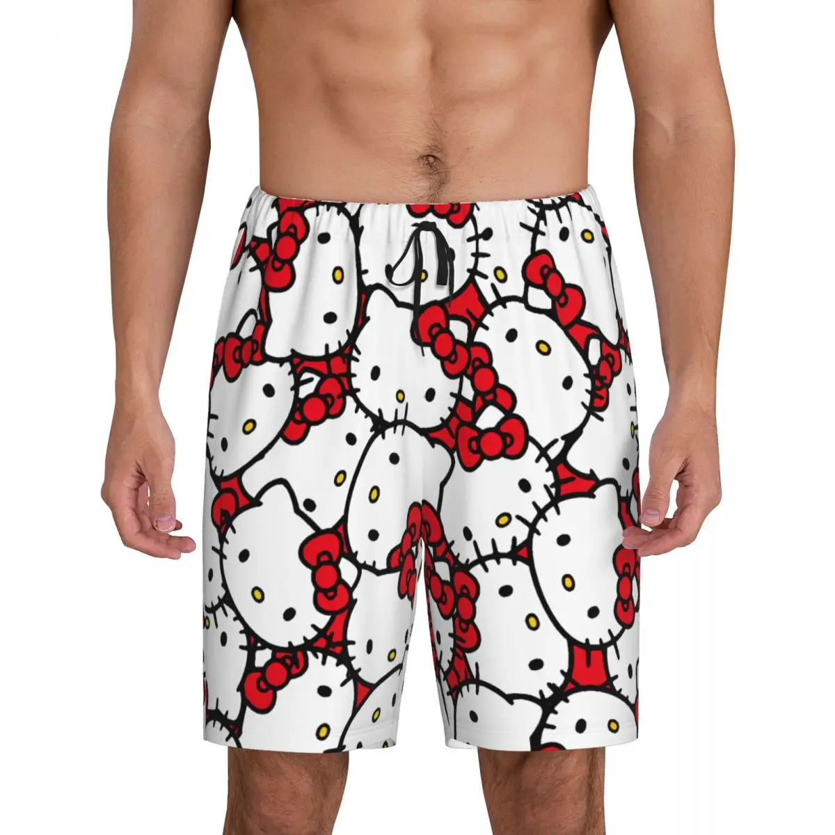 

Custom Pink Bow Animated Anime Hello Kitty Pajama Bottoms Men's Lounge Sleep Shorts Drawstring Sleepwear Pjs with Pockets