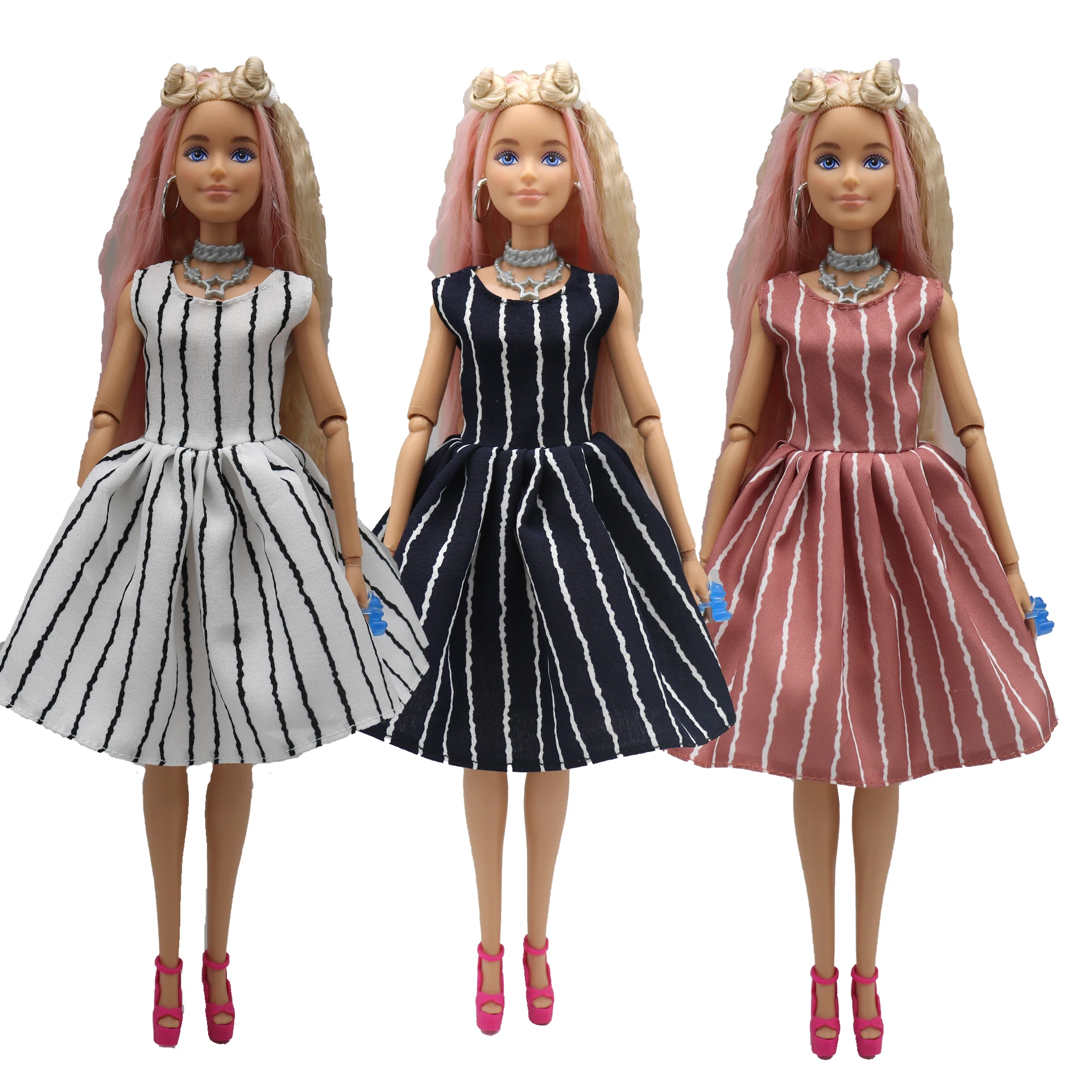 New 30cm 1/6  3 colors Stripe print dress Doll Accessories Clothes for Barbies doll