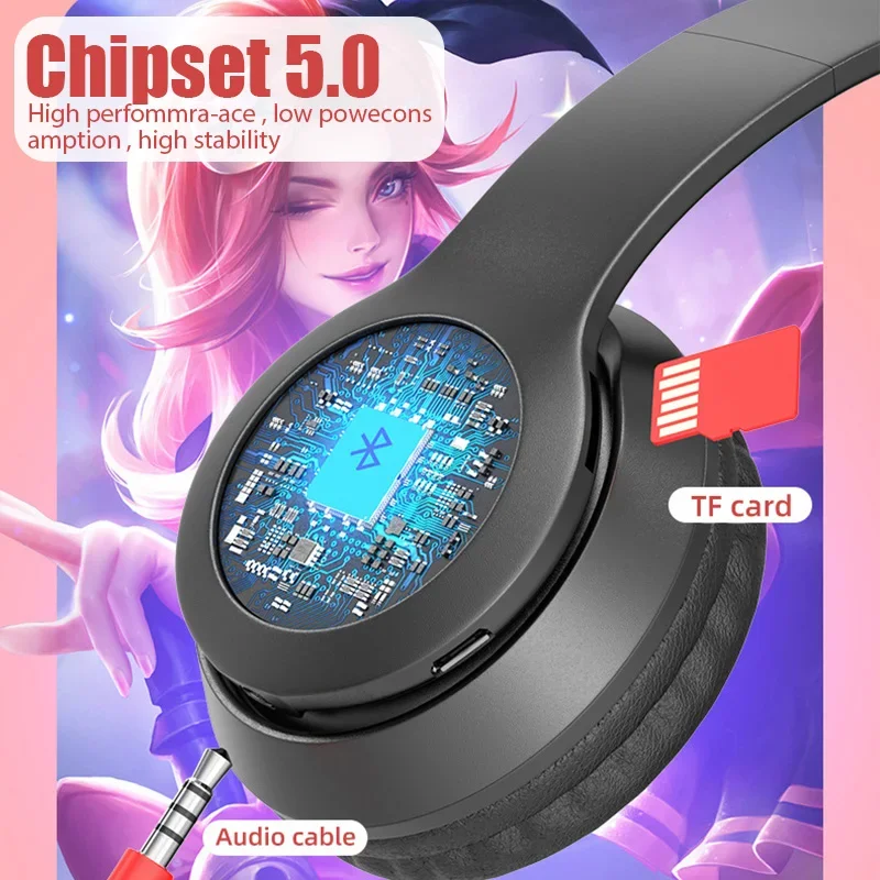 P47M cuffie Wireless Flash Light Cute Cat Ears Fone con controllo del microfono LED Stereo Music Helmet Phone auricolare Bluetooth regalo