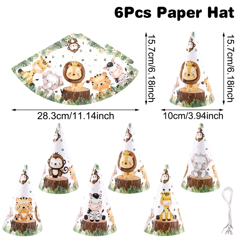 6 Stück Cartoon-Tier-Geburtstagshüte im Bauernhof-Stil, konische Papierhüte für den 1. Geburtstag, Babyparty, Partydekoration, Foto-Requisiten – Detail 2