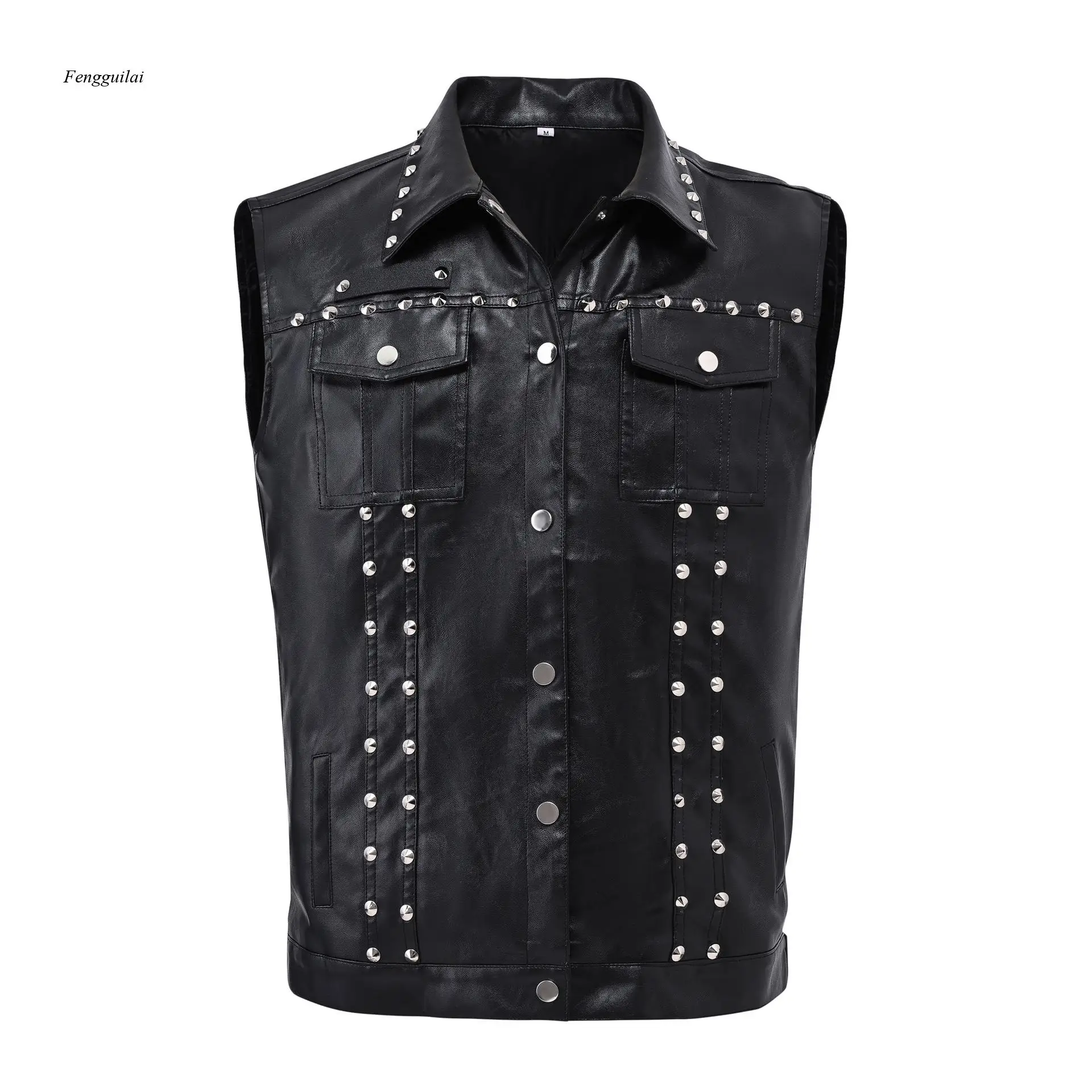 Chaleco de Cuero Sintético Estilo Motero para Hombre, Diseño Vintage, Resistente, con Tachuelas y Múltiples Bolsillos