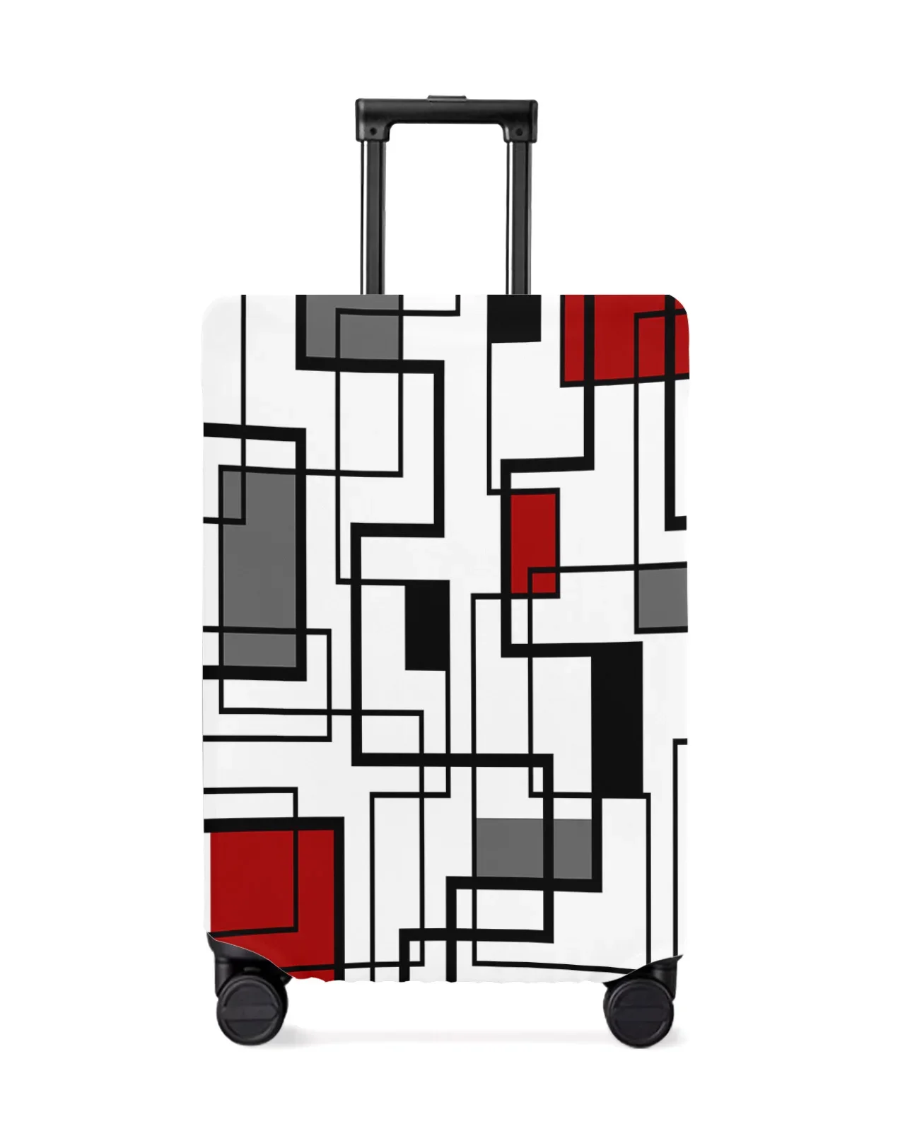 Abstract Geometry Squares Modern Art Black Red Luggage Cover Stretch Baggage Dust Cover for 18-32 Inch Travel Suitcase Case