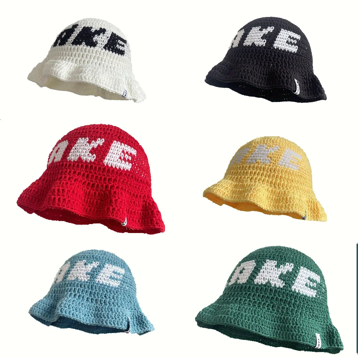 

Men's Hand-Crocheted Bucket Hat with Letter Jacquard Knit, Casual Street-Style Breathable Fisherman's Hat