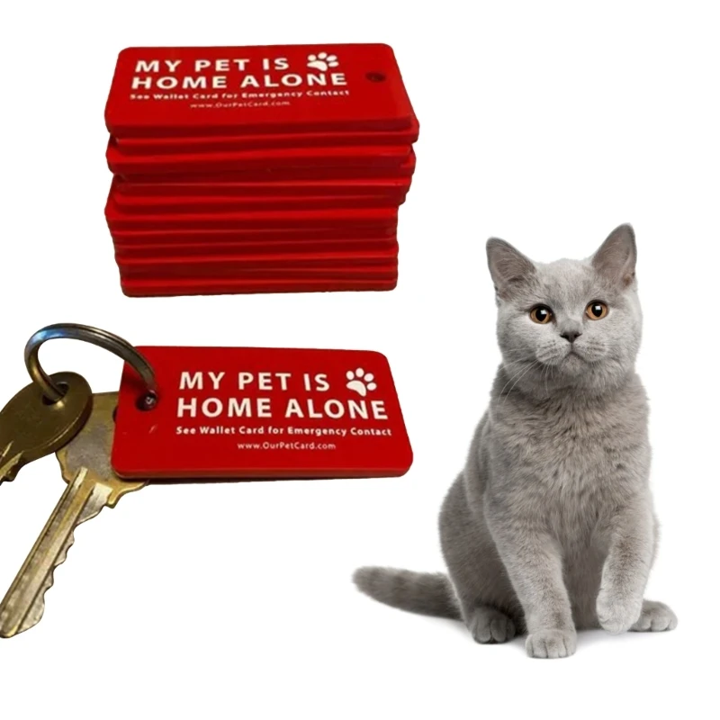 Dog Cat are Home Alone Alert Emergency Card & Key Tags with Emergency Contact Call Cards Pet Emergency Contact Keychain