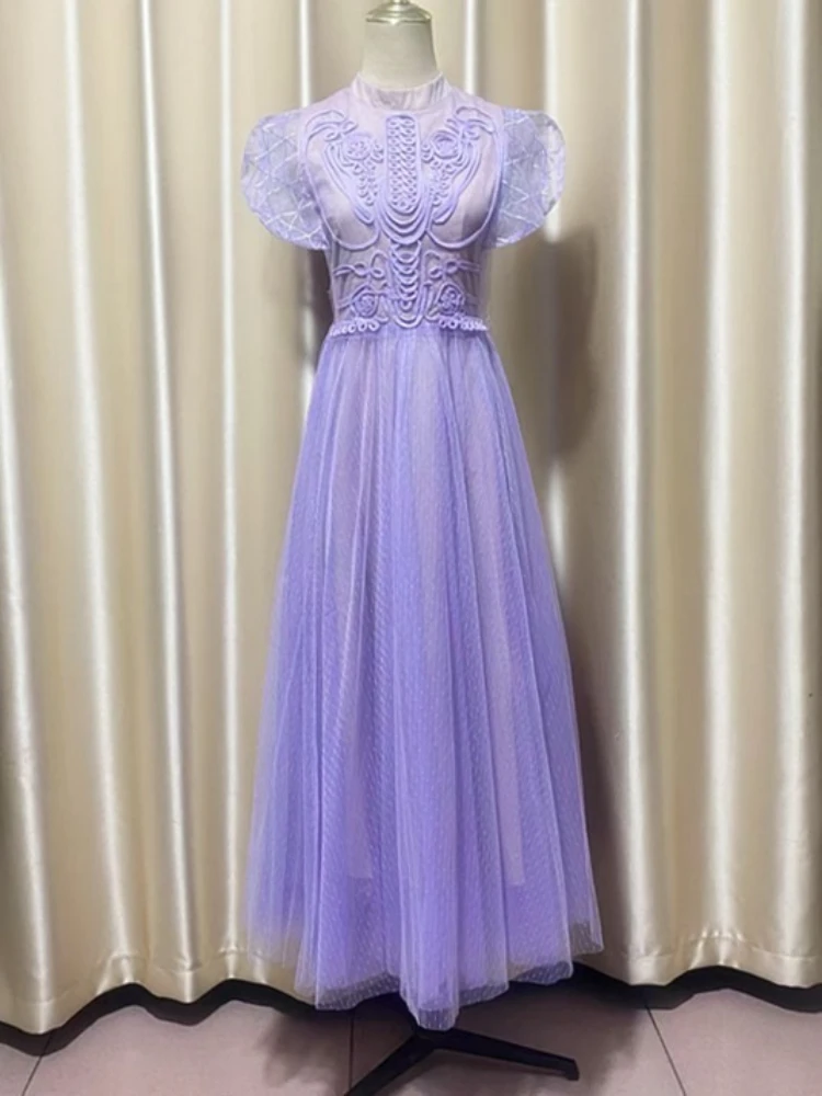 2025, modisches gewebtes dreidimensionales grafisches langes Kleid für Damen, fliegende Ärmel, Ballkleid, Gaze-Mesh-Kleid, Party