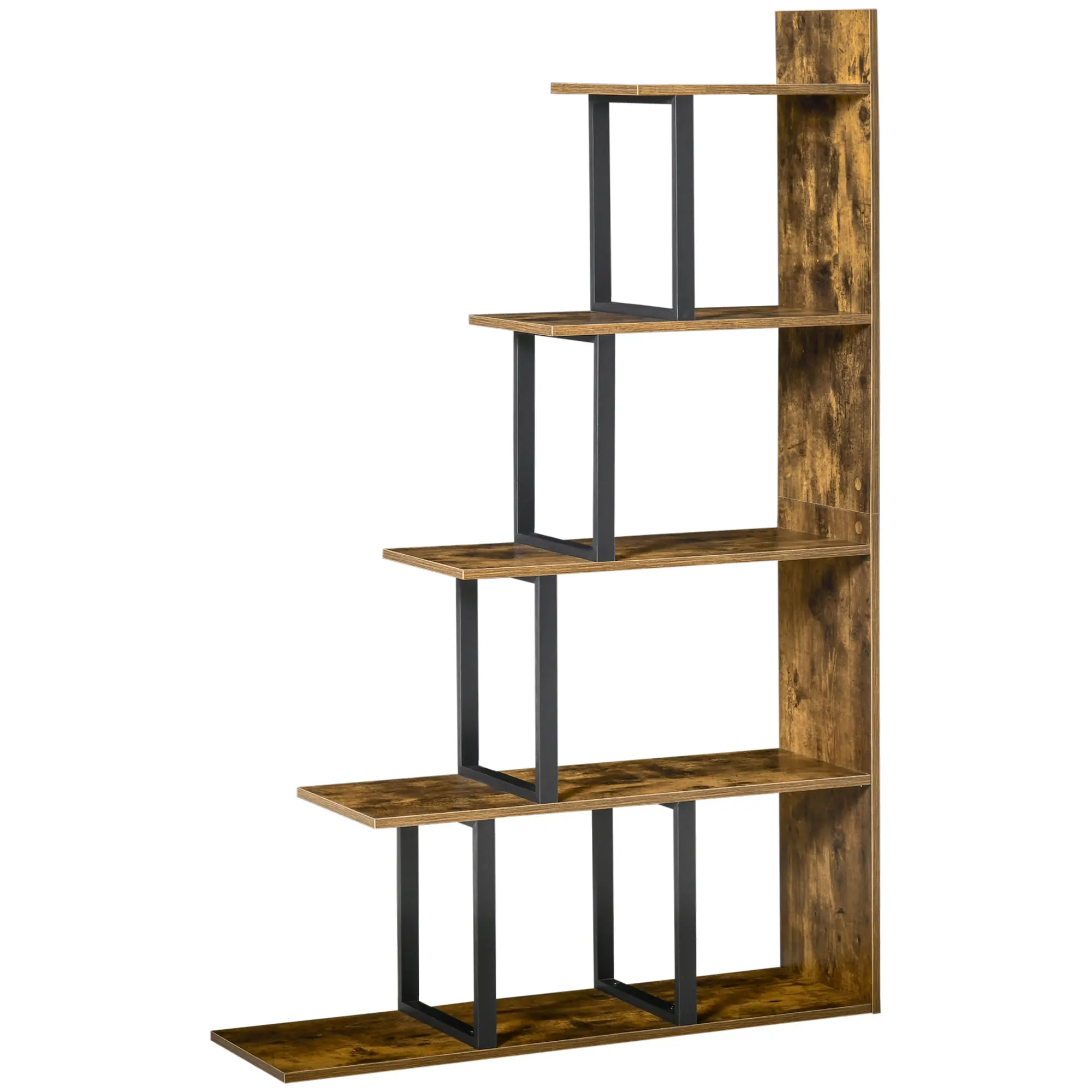 HOMCOM plankenbibliotheek industriële stijl trapruimteverdeler 5 planken 102x30 x cm rustieke bruine kleur