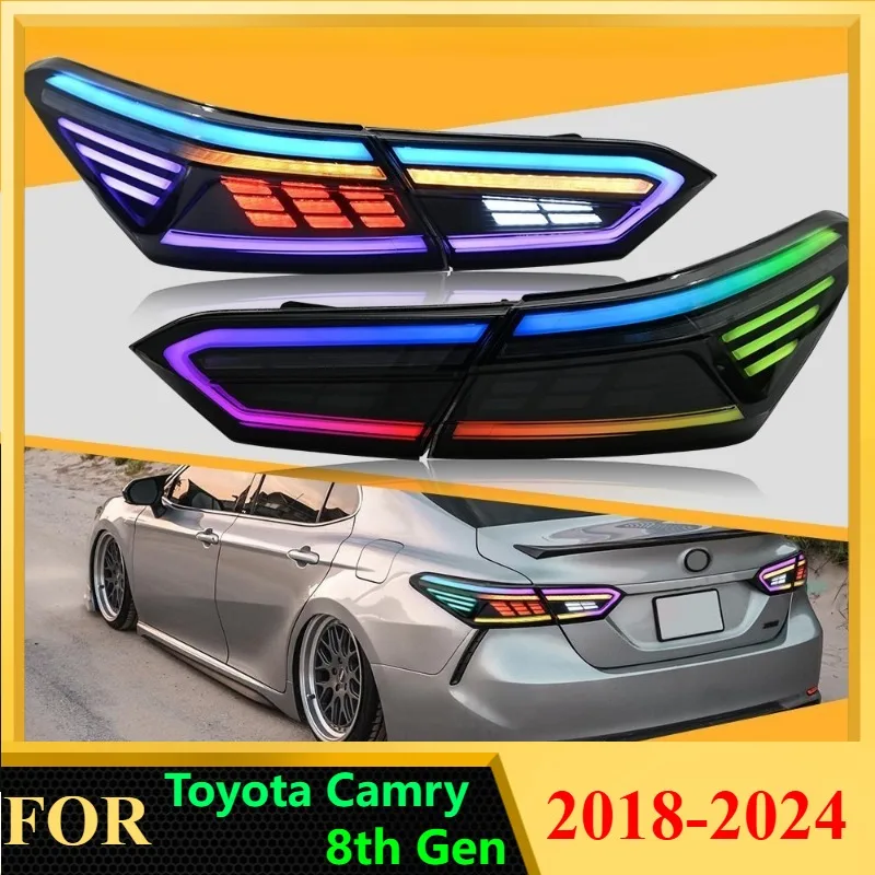 RGB Multicolor LED Tail Lights For Toyota Camry 8th Gen 2018-2024 Rear Lamps Pair with App Control Dynamic Light Show