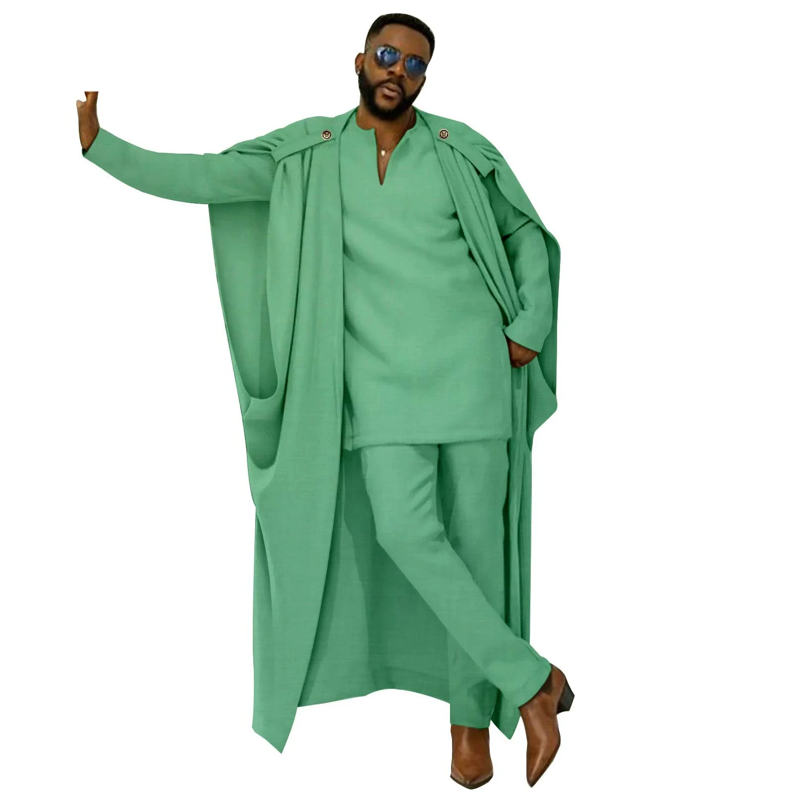 

African Men Traditional Clothing 3 Piece Set Dashiki Shirt+Ankara Pants Agbada Robe Heritage Outfits African Suits