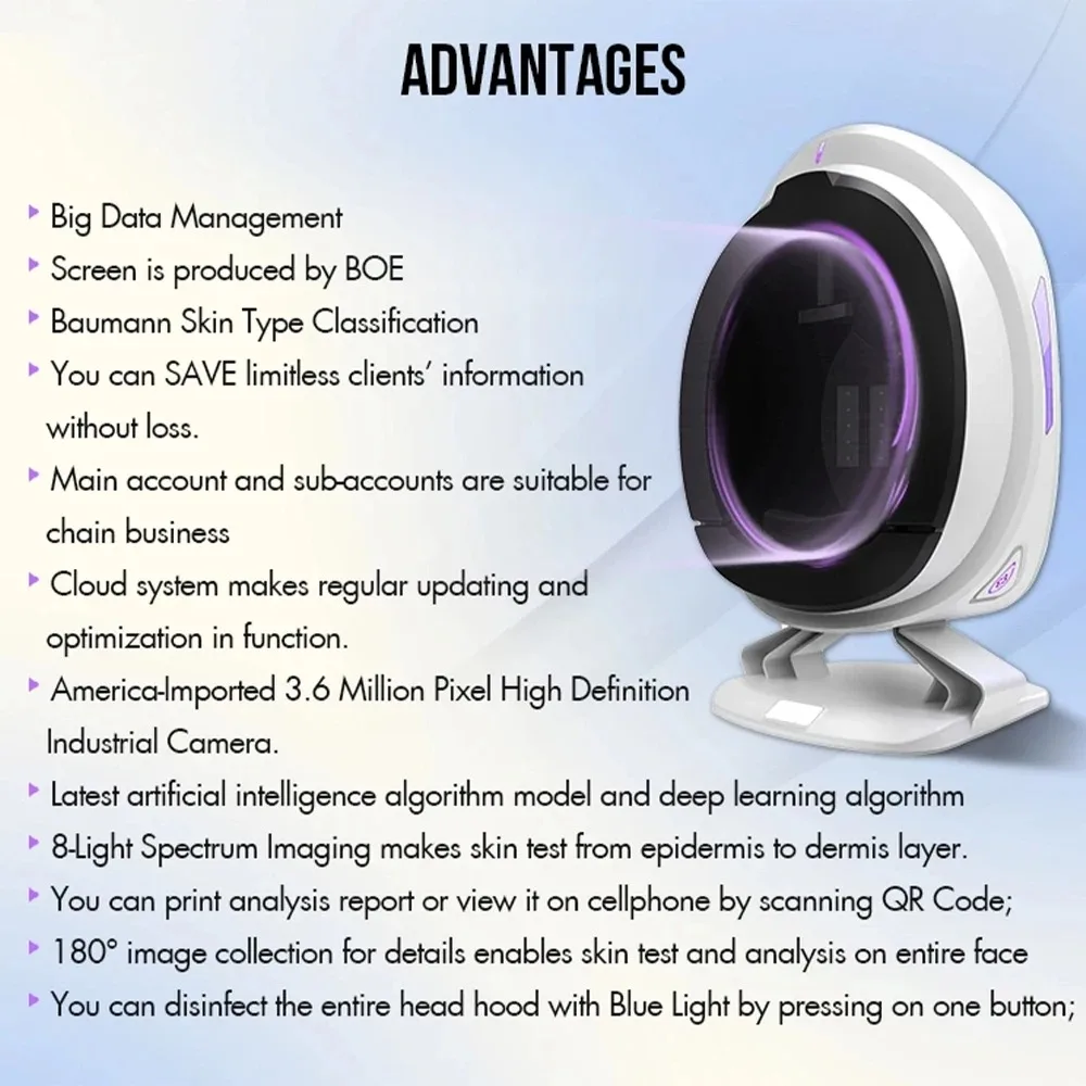 AISIA Q1 3D AI 피부 분석기 8 스펙트럼 얼굴 스캐너 피부 진단 여드름 주름 전문 미용실 장비