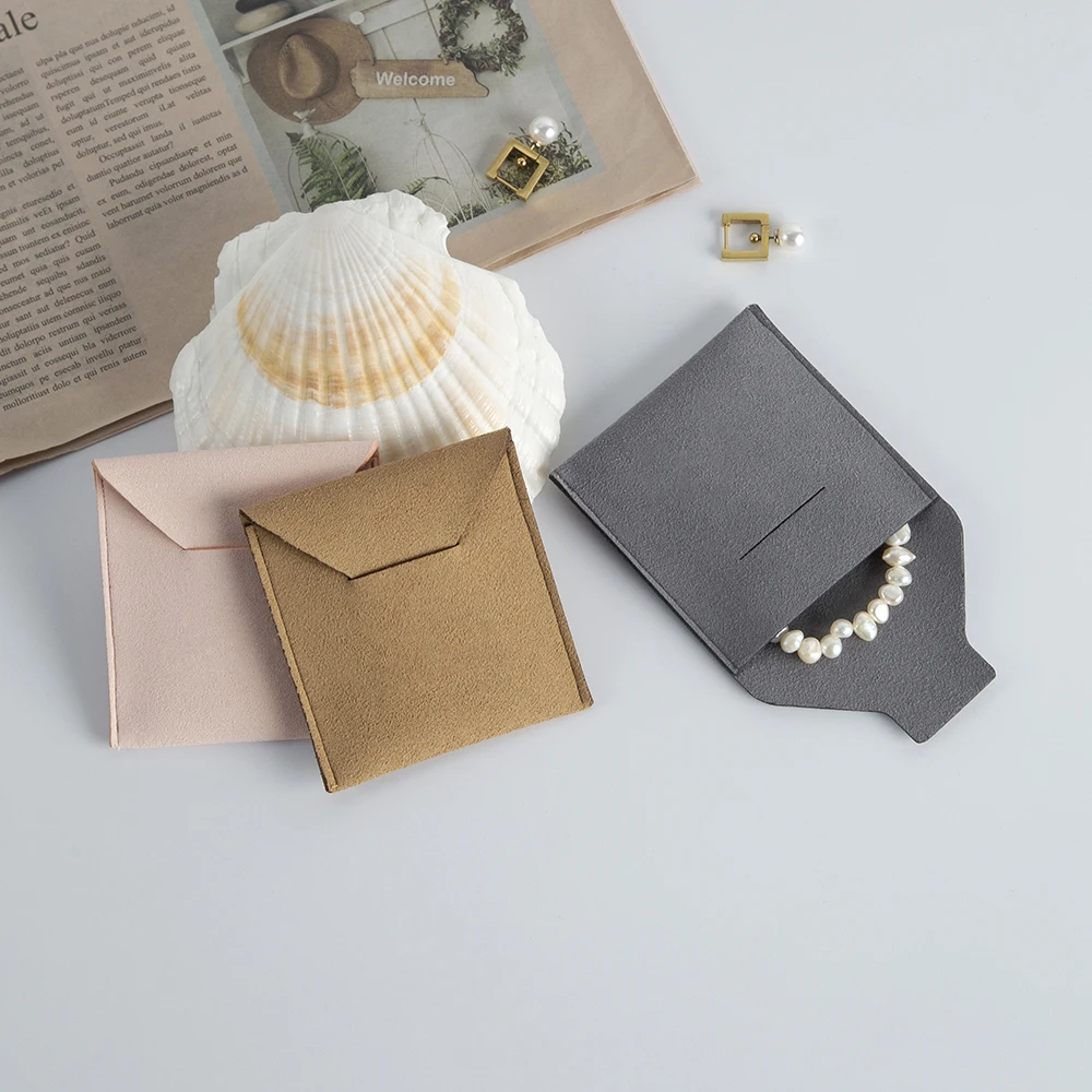 

10 Pink Grey Coffee Jewelry Bag Luxury Microfiber Suede Jewelry Pouch 5.5*5.5cm Necklace Ring Bracelet Earring Envelope Flap Bag