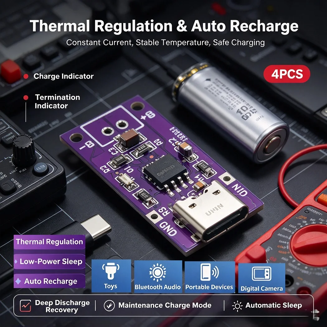 4pcs 1S 2S 3S NiMH Battery Charger Module DC5V Input 1.5V 3V 4.5V Adjustable Current Charge Board For Toy Portable Device