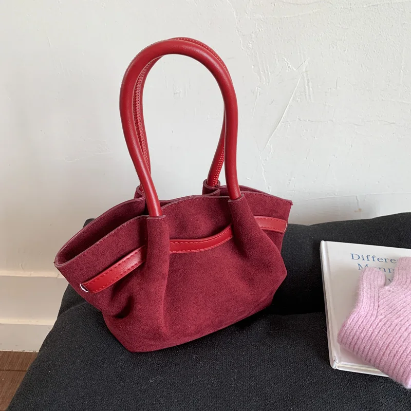 

Модная сумка-корзина из искусственной замши, осень/зима, красные свадебные сумки на одно плечо в стиле ретро, плиссированная сумка под мышками во французском дизайне