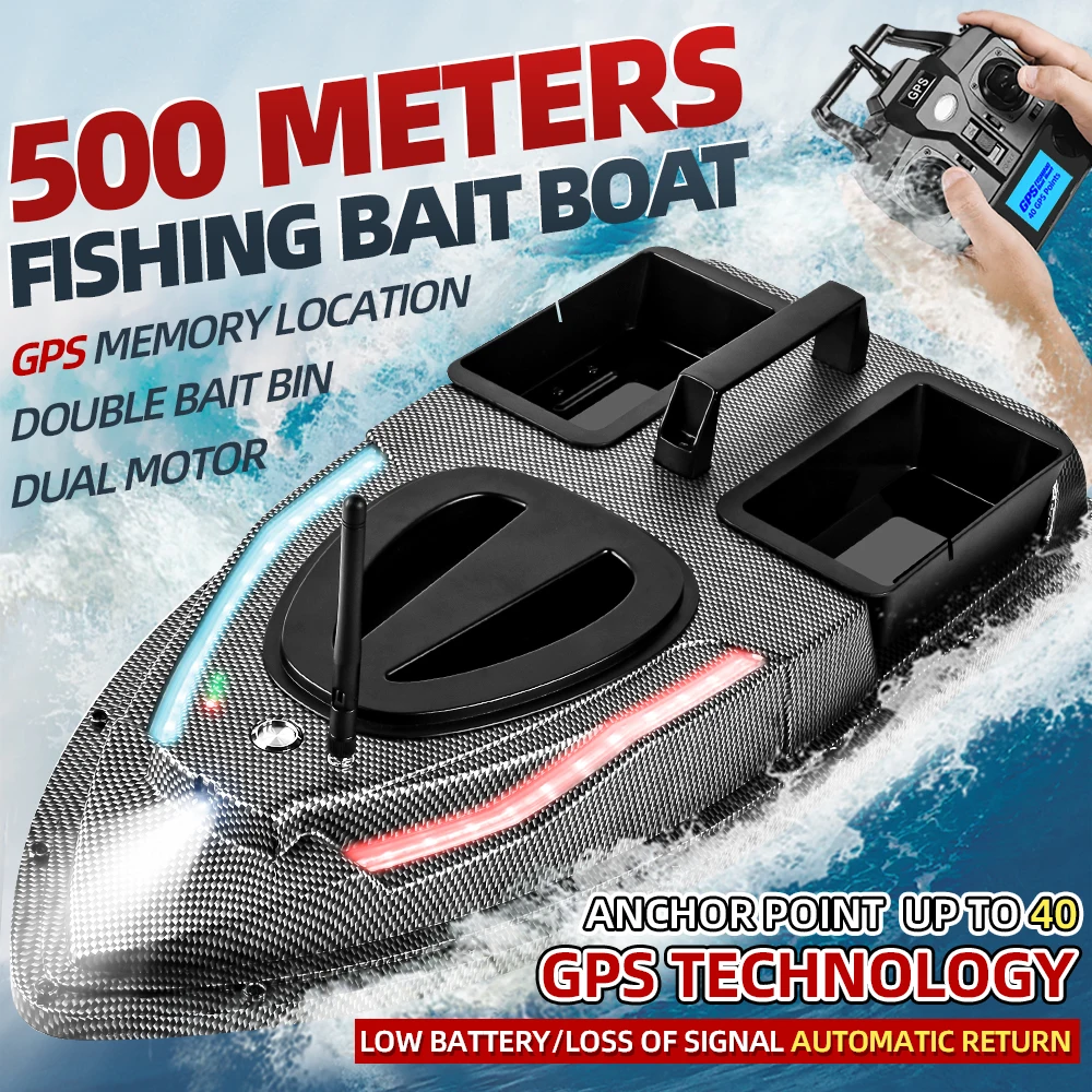 V900 GPS RC Bait Boat With Steering Light For Fishing 40 Points 500M Auto Return 1.5KG Loading 4Hours Remote Control Fish Finder