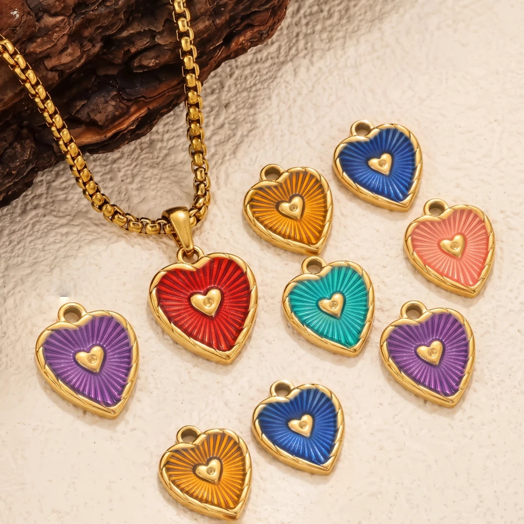 5pcs Stainless Steel Heart Charms Enamel Love Pendants Valentine Dangle Charms for DIY Earring Bracelet Necklace Jewelry Making