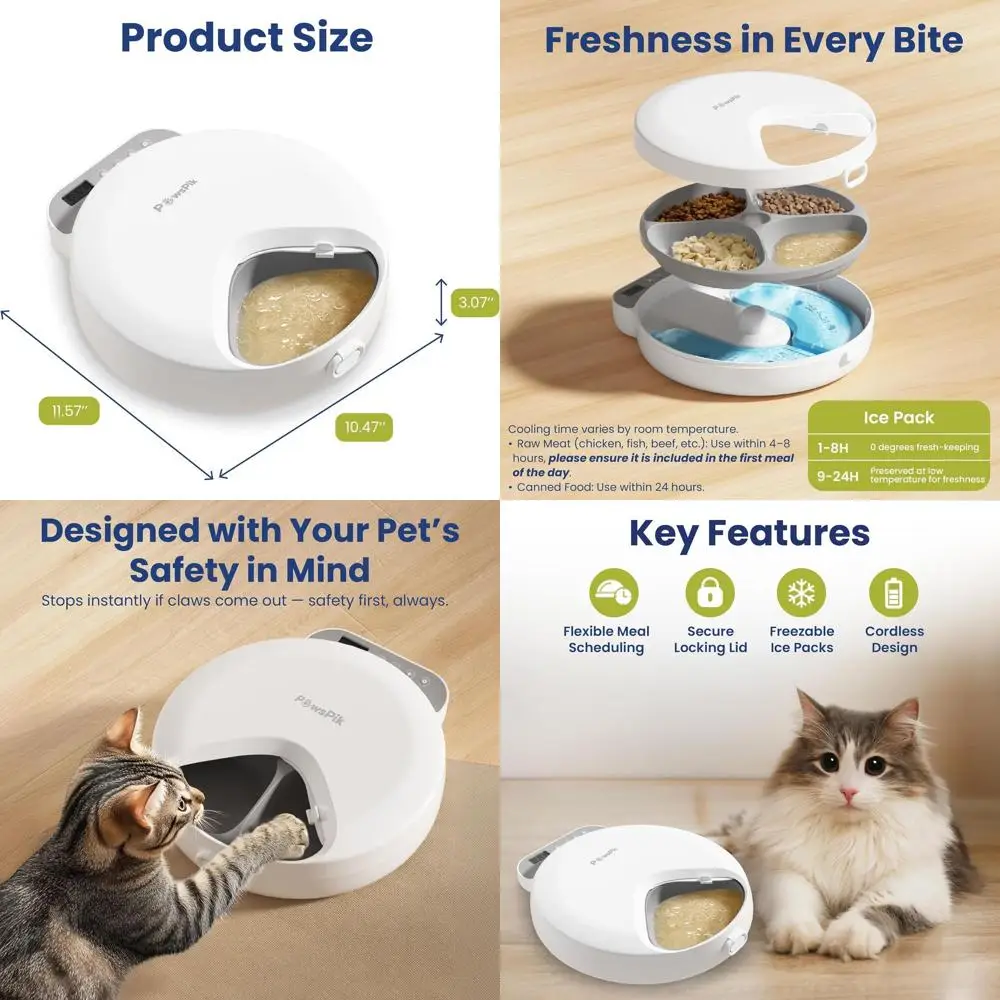 

Automatic 4-Meal Pet Feeder, Cordless, Ice Pack Compatible, 4-Cup, White