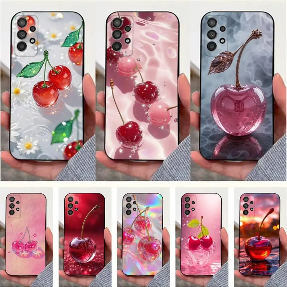 

Fruit Cute Cherries Phone Case For Samsung S25,S24,S23,S22,S20,S21,S10,Ultra,Plus,Lite,FE,Soft Silicone Black Cover