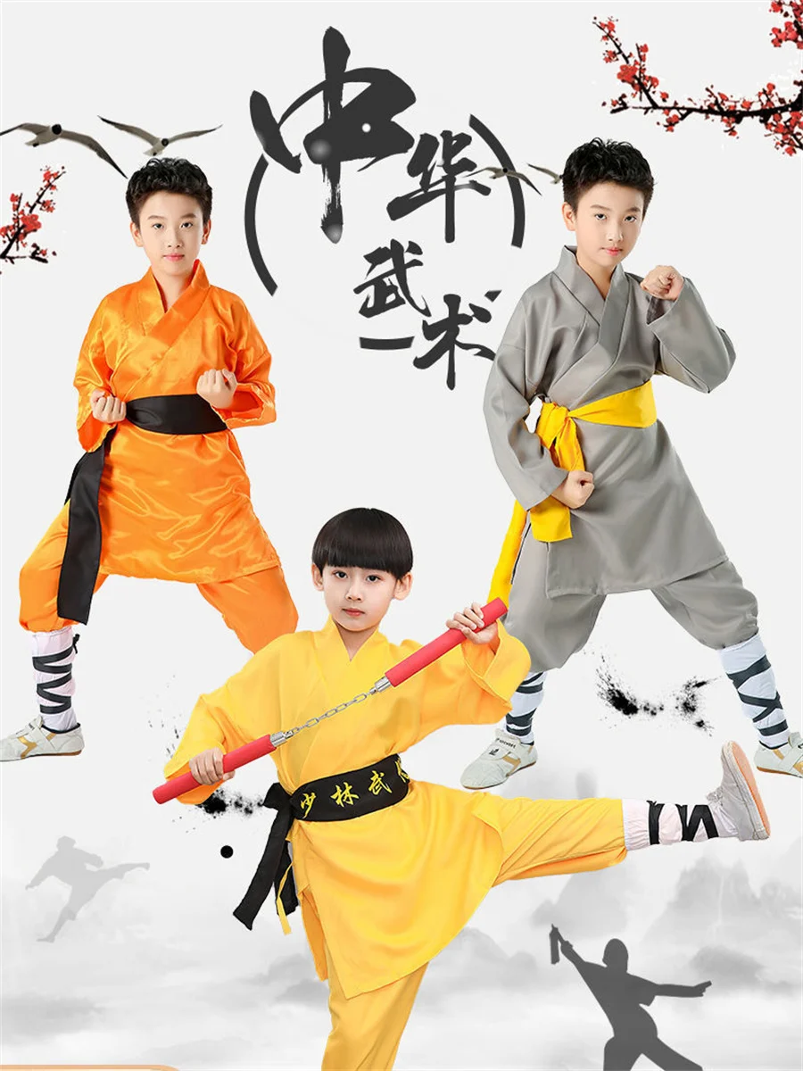 chinese vintage children wushu monk shaolin kungfu uniform training performance suit martial arts wing chun tai chi uniform